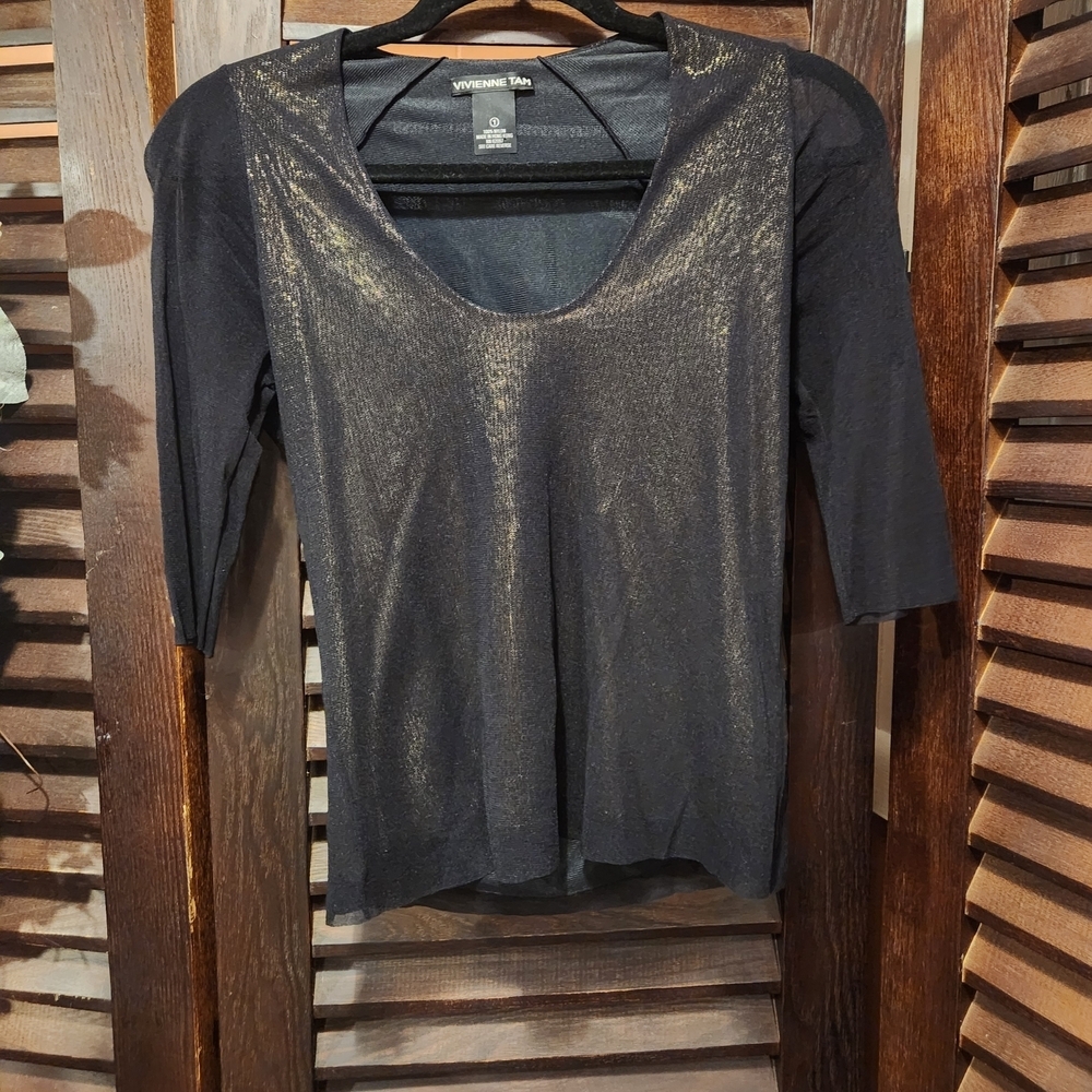 Vivienne Tam Black Top with Gold Metallic Sheen